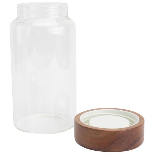 

threaded mouth acacia wood seal jar high borosilicate glass storage bottles & jars