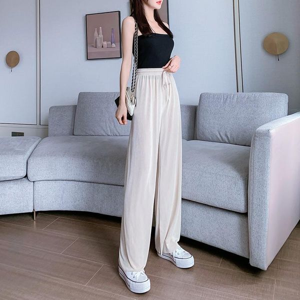 

women's pants & capris 2021 autumn plus size loose wide leg elastic high waist slimming casual simple pure color women trousers, Black;white
