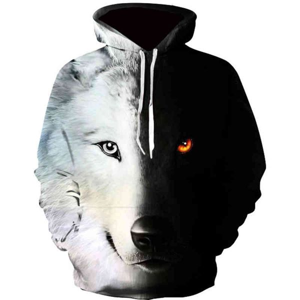 

new hoodi long sve fashion ice and fire ey wolf printed men sweatshirt streetwear cloth harajuku hoodie, Black