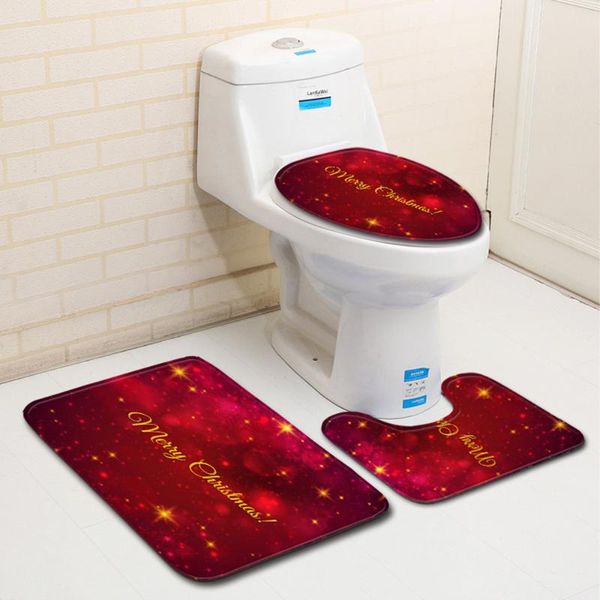 

toilet seat covers merry christmas cover water absorption 3pcs set carpets decoration home bathroom anti-slip floor mats printing rug