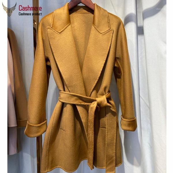 

wool female winter coat mid-length cashmere women lapel camel 2021 autumn high-end handmade double-sided woolen women's & blends, Black