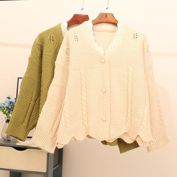 

women's knits & tees 2021 spring korean style knitted cardigan short wave sweater lazy coat loose patchwork top, White