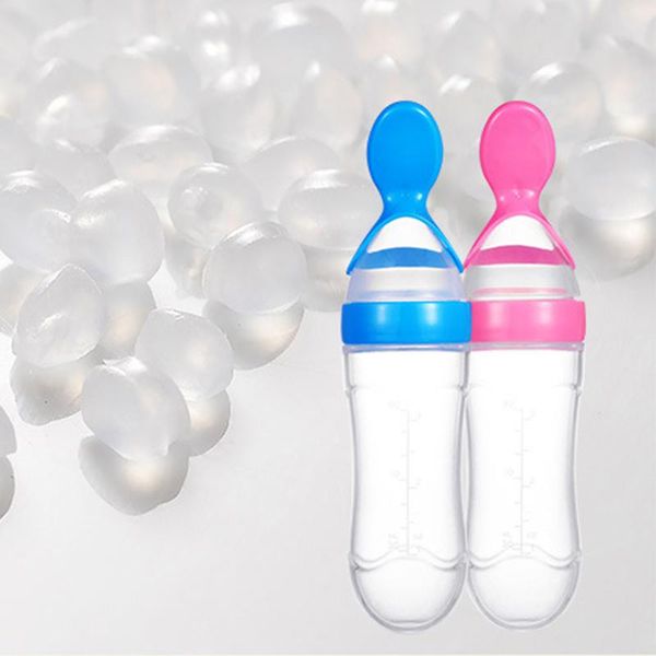 

cups, dishes & utensils 90ml silicone baby feeding bottle with spoon born infant squeeze toddler food supplement rice cereal milk feeder