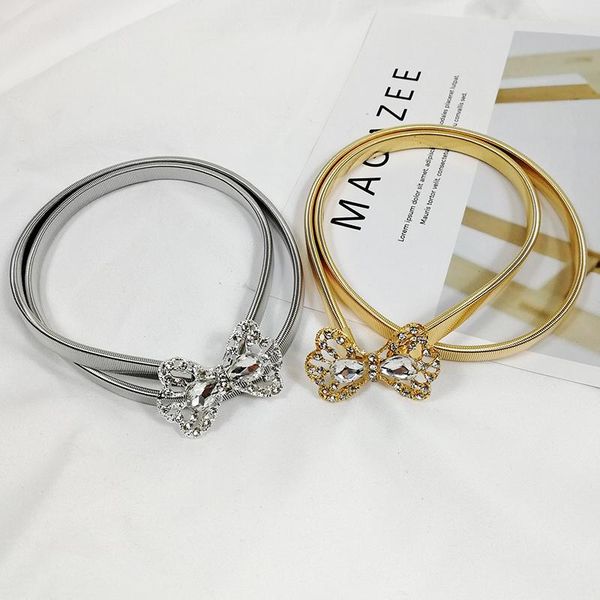 

belts elastic gold chain belt shiny rhinestone for women silver metal ceinture femme easybelt dress corset stretch waistband, Black;brown