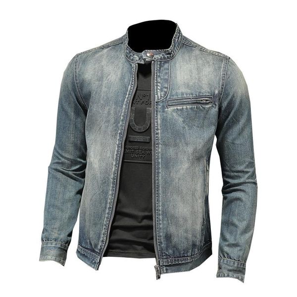 

men's jackets fashion vintage biker denim jacket slim fit retro motorcycle racing jeans coat outerwear plus size m-4xl stand collar, Black;brown