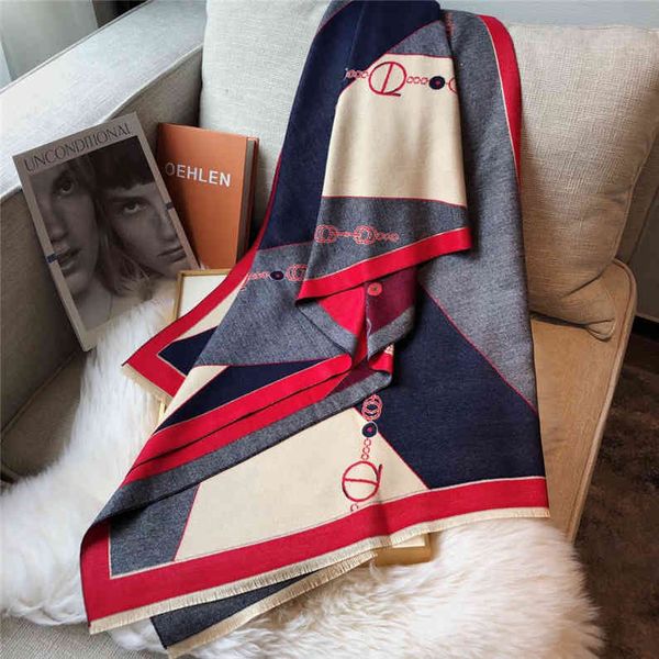 

70% off design scarf winter new imitation cashmere splicing color lattice chain thickened shawl warm korean, Blue;gray