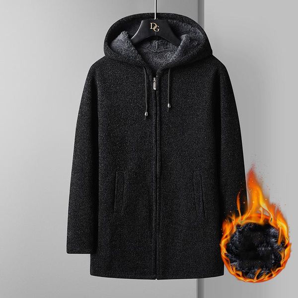 

men's sweaters hooded cardigan sweater warm winter fleece jacket men knitting fashion homme clothes coats oversized male, White;black