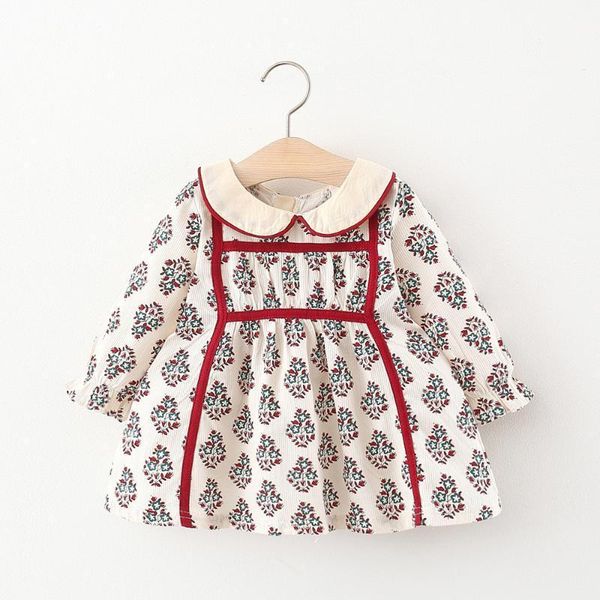 

girl's dresses autumn2021 baby girls lapel print dress1, Red;yellow
