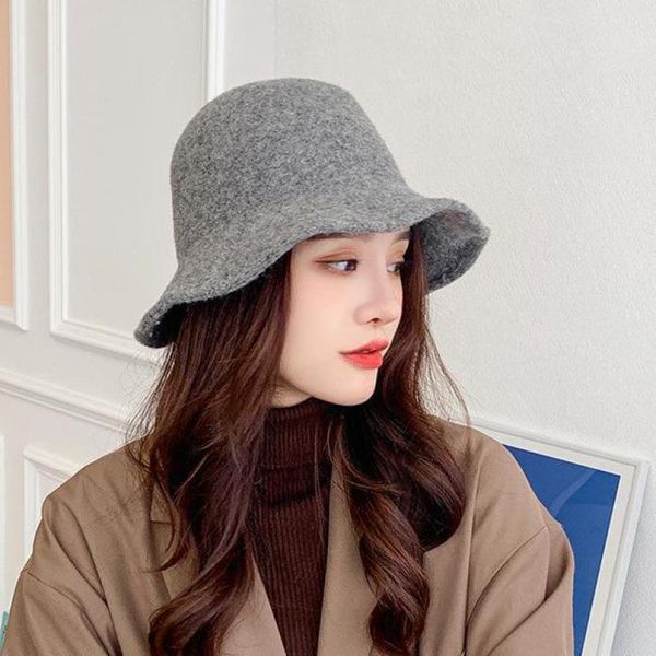 

wide brim hats yqyxcy winter hat women cashmere wool bucket for ladies fisherman cap with bow vintage bob female gorro 2021, Blue;gray