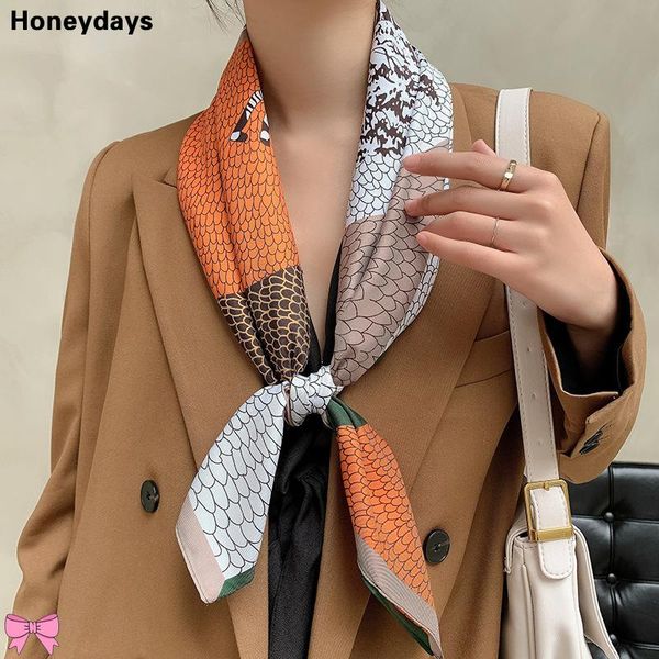 

scarves fashion animal print 90cm square scarf silky floral shawl artistic neckerchief all-match decoration cravat ladies bandana, Blue;gray