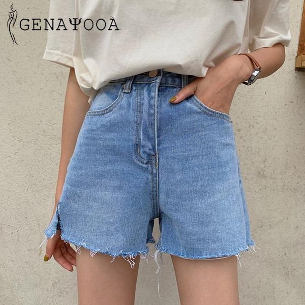 

women's shorts genayooa streetwear high waist demin korean summer 2021 woman jeans casual ladies short feminino fashion, White;black