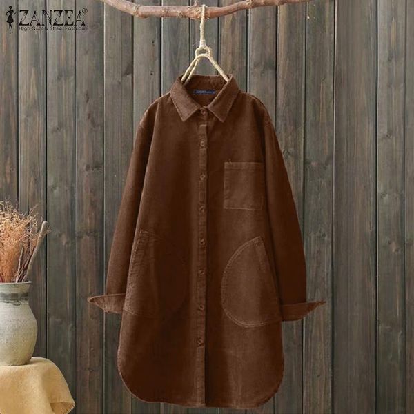 

blouses vintage corduroy shirts women's spring blouses 2021 casual lapel button blusas female patchwork plus size tunic 5xl, White