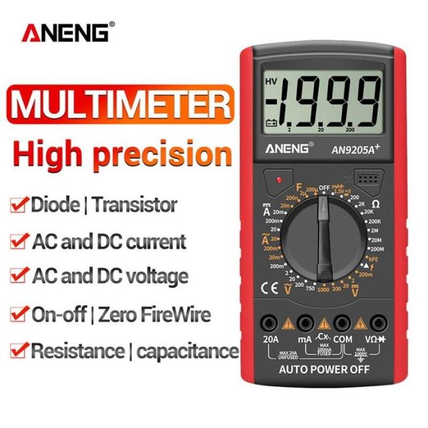 Мультиметры AN9205A AC DC Digital Multimeter Professional Tester ЖК -дисплей 1999 Подсчета Count Tccule Prestage емкость измерения измерения измерителя