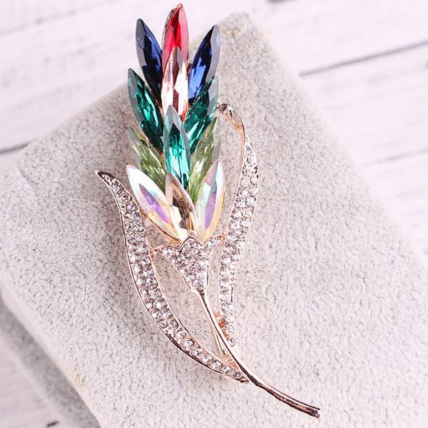 

pins, brooches women rhinestone brooch pin coat dress corsage flower style multi-color crystal wheat fashion jewelry, Gray