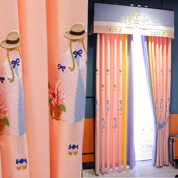 

curtain & drapes customized small fresh princess pink children's room girl bedroom heart bay window shading customization