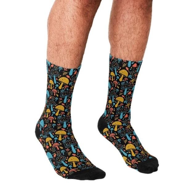

men's socks funny shrooms colourful mushroom pattern printed hip hop men happy cute boys street style crazy for, Black
