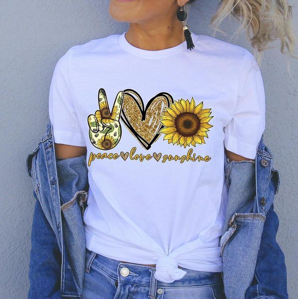 

And Women Fashion Peace Mens T Shirt Love Sunshine Sunflower Print Casual Short Sleeve Graphic Tee Summer Harajuku Ullzang Clothes, White;black