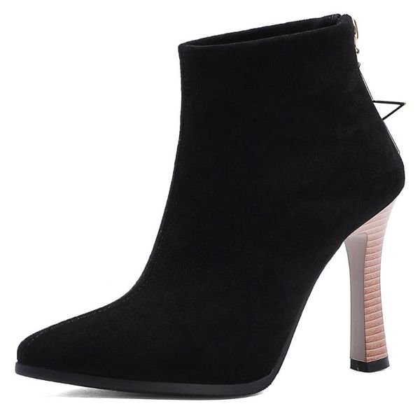 

boots bonjomarisa girl thin heel zipper pointed toe ankle bling party casual women winter elegant shoes woman, Black
