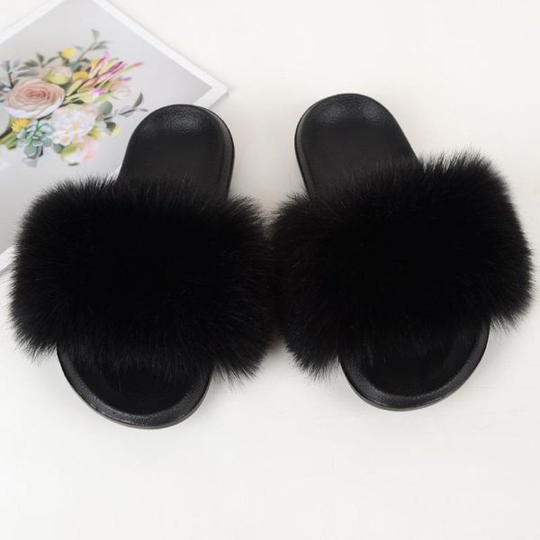 

like slippers fashion fur imitation raccoon dog women wear home, Black