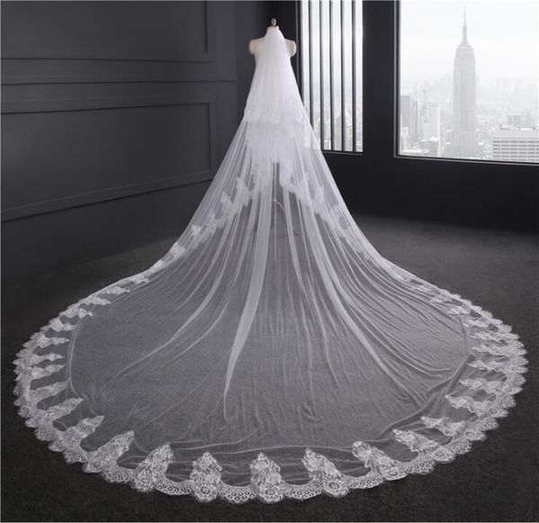 

bridal veils wedding veil soft yarn 3.5m long handwork appliqued wider lace edge 3m with comb two layers accessories, Black