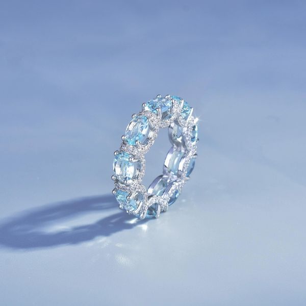 Anello ovale di lusso con zirconi acquamarina Anello in argento sterling 925 per fedi nuziali per le donne Regalo di gioielli di fidanzamento con promessa