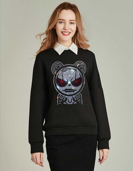 

women's hoodies & sweatshirts woman hoodie ladies women rhinestones long sleeve blouse streetwear pullover, Black