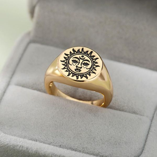 

cluster rings vintage sun face for women men gold silver color stainless steel male female ring finger jewelry anillos mujer bague homme, Golden;silver