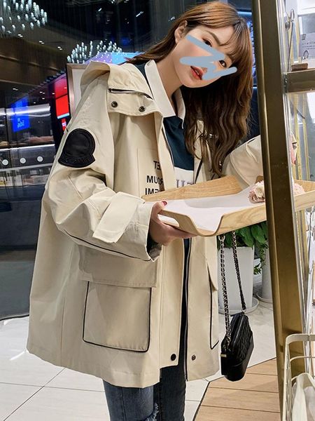 

women's trench coats 2021 spring korean style loose coat ladies retro hong kong fried street workwear short jacket rac, Tan;black