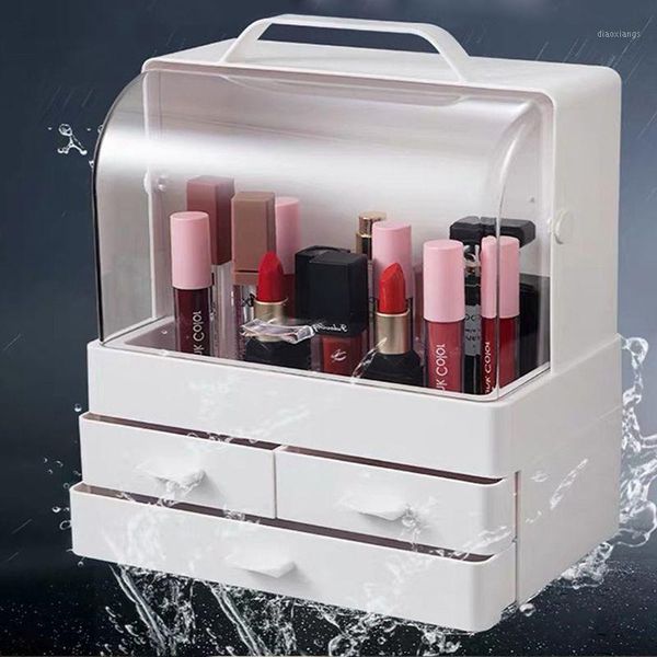 

waterproof makeup organizer dustproof handheld cosmetic storage box case holder1
