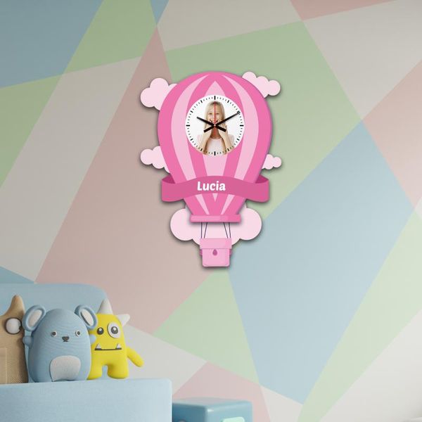 

wall clocks custom po flying balloon themed rocking uv printed wooden clock