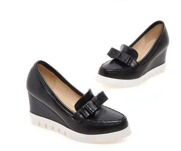 

women's shoes in spring and autumn slope heel round head@366, Black