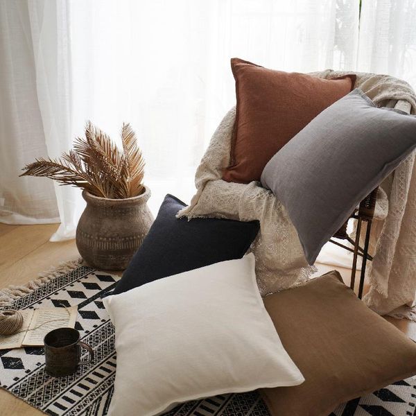 

pillow nordic plain cotton linen cushion cafe seats back body pillows pillowcase home bed living room decorative 45*45cm