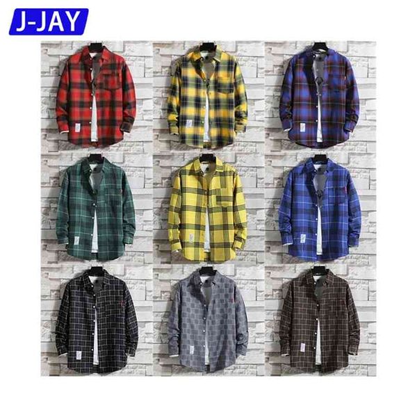 Camicia a quadri da uomo di marca J-Jay Vendita Trend Multi-stile Tutto-fiammifero Coreano Allentato Abbigliamento 5XL oversize di alta qualità 210626