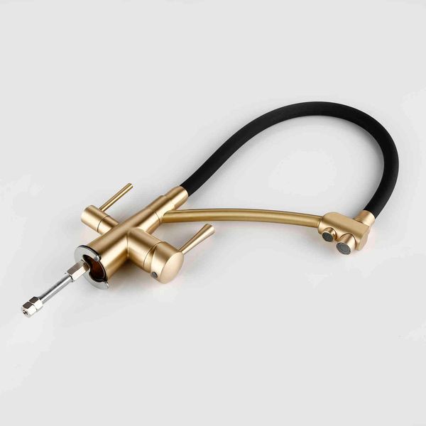 

kitchen faucets nozzle can be pulled out and cold water with filtered faucet brushed gold plus black double handle single hole