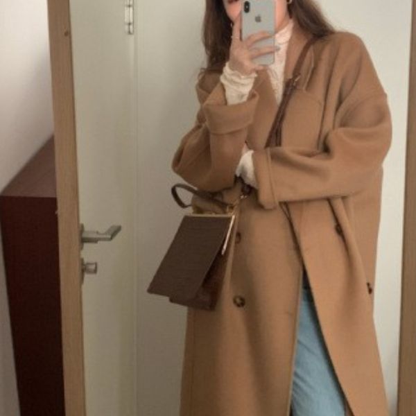 

women's trench coats winter of korean women's wool fashion long trend casual jacket lady's office vintage double breasted out, Tan;black
