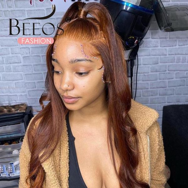 

lace wigs pre plucked brown colored body wave front human hair brazilian remy frontal baby for black women, Black;brown