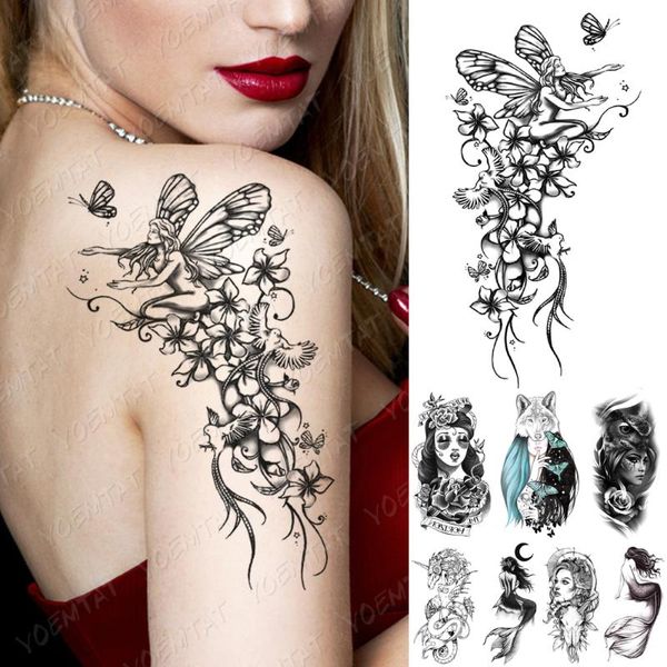 

temporary tattoos waterproof tattoo sticker butterfly lily fairy bird mermaid girl body art arm fake sleeve tatoo women men