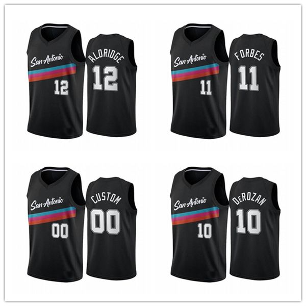 

custom 12 lamarcus aldridge san antonio spurs jerseys 10 demarderozan forbes white millsnew 2020/21 city basketball jersey, Black;red