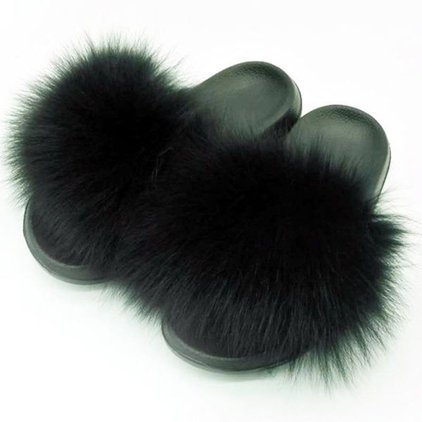 

slippers women fur slides lovely fashion fluffy furry plush drop, Black