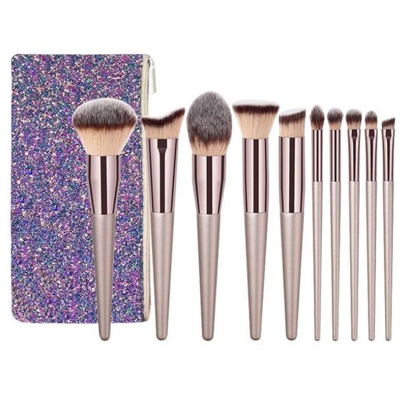 

makeup brushes 10pcs champagne set for cosmetic foundation powder blush eyeshadow blending make up brush beauty tool