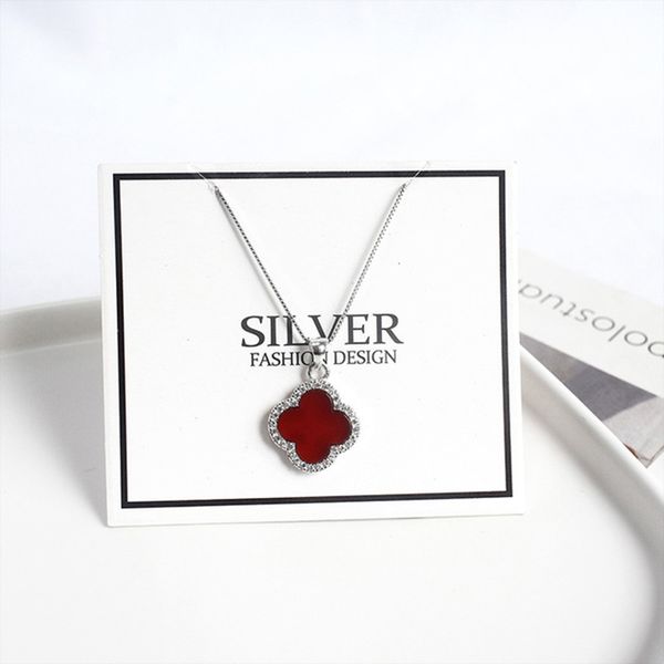 

factory outlet brand necklace authentic 100% 925 sterling silver black & red four leaf clover pendant necklaces for fashion women weddi