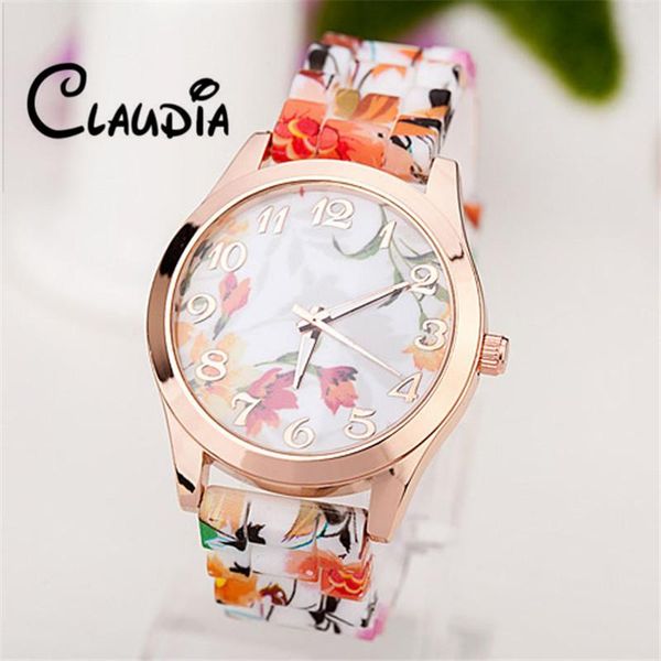 

wristwatches 2021 fashion women watches reloj rose flower print silicone floral jelly dress lady girls drop shiping wholesale, Slivery;brown