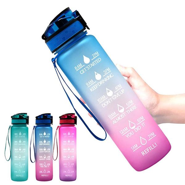 

portable outdoor water bottle large capacity frosted gradient ramp with push cover for travel hiking