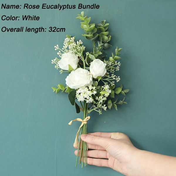 

artificial rose with eucalyptus leaf bouquet for home decoration fake silk flower wedding bride diy garland decorative flowers & wreaths