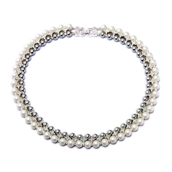 

chokers classic fashion simple double pearl temperament women short necklace sweater chain, Golden;silver