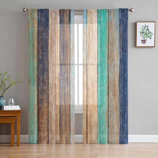 

curtain & drapes vintage wood texture sheer curtains for living room bedroom kitchen chiffon tulle home el coffee decor