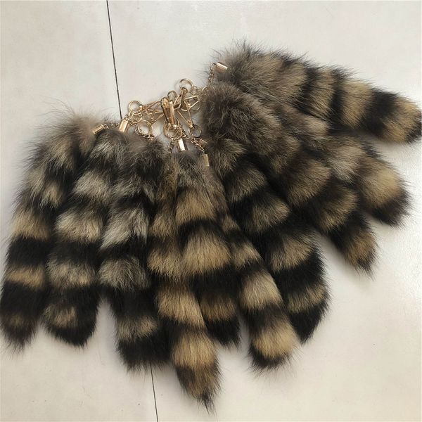 10 pçs / lote Real American Raccoon Fur Cauda Keychain Bolsa Bolsa Pingente Chaveiro Cospaly Brinquedos