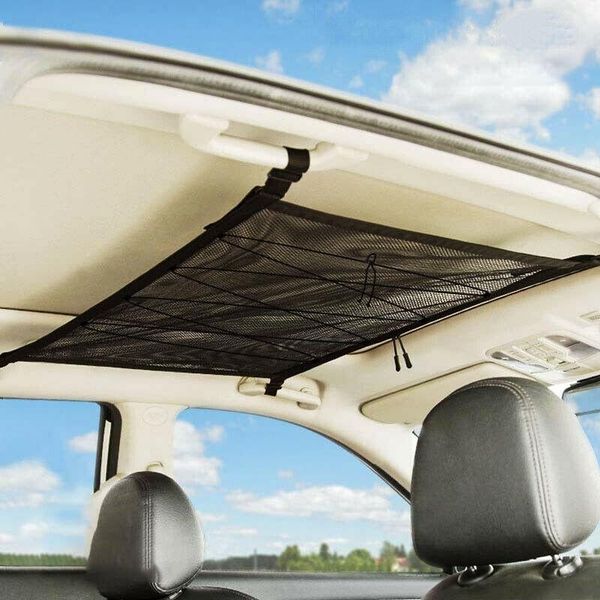 

car organizer ceiling storage net portable pocket roof interior cargo bag with drawstring auto trunk sundries tidying mesh