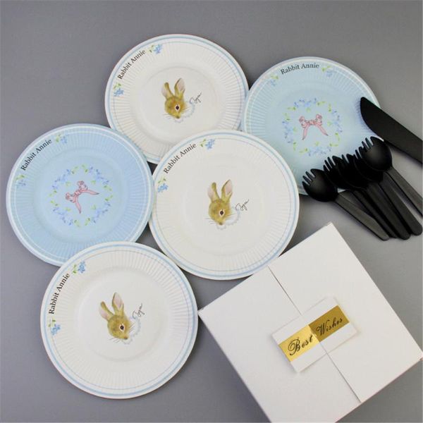 

packaging dinner service 1 set easter party cake plates disposable tableware fork birthday baby shower favors decoration
