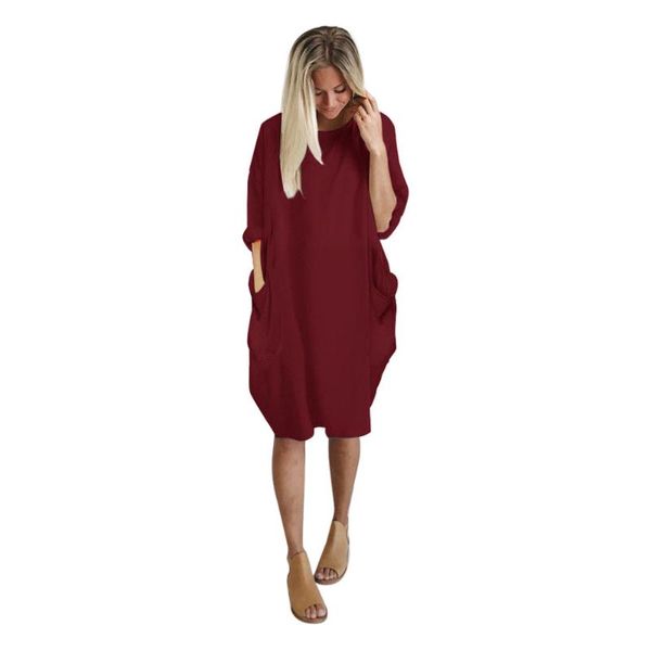 

casual dresses hamsgend women's clothing fashion woman dress winter women polyester solid long sleeve o-neck 2021, Black;gray